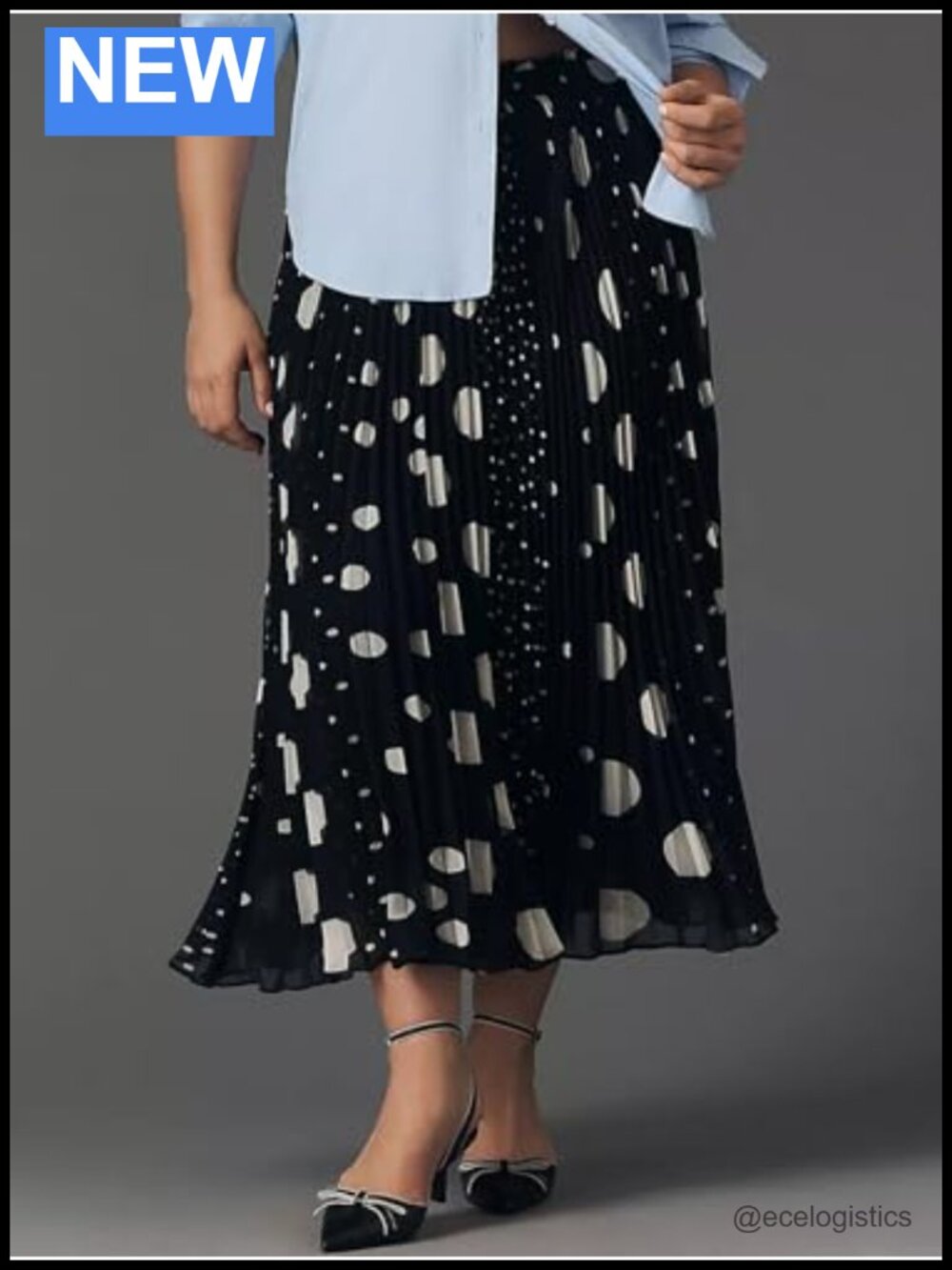 High Waist Pleated A-Line Maxi Skirt Flowy Polka Dot Midi - Picture 4 of 6